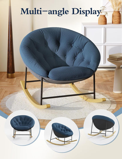 Wide Rocking Chair Nursery, Comfy Saucer Nursery Rocking Chairs with Removable Cushion, Indoor Papasan Nursing Chair for Breastfeeding, Mecedora Para Adultos for Living Room & Bedroom (Cream)
