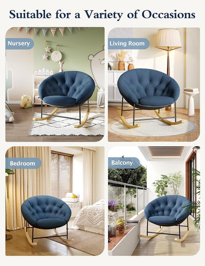 Wide Rocking Chair Nursery, Comfy Saucer Nursery Rocking Chairs with Removable Cushion, Indoor Papasan Nursing Chair for Breastfeeding, Mecedora Para Adultos for Living Room & Bedroom (Cream)