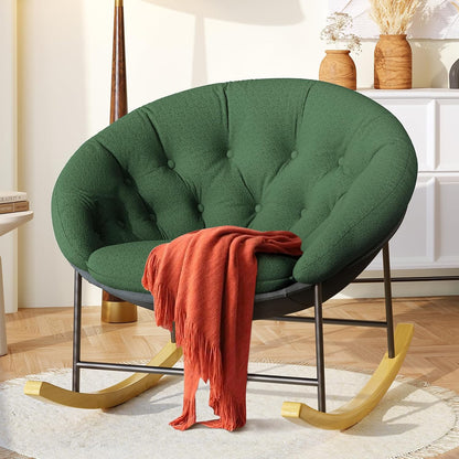 Wide Rocking Chair Nursery, Comfy Saucer Nursery Rocking Chairs with Removable Cushion, Indoor Papasan Nursing Chair for Breastfeeding, Mecedora Para Adultos for Living Room & Bedroom (Cream)