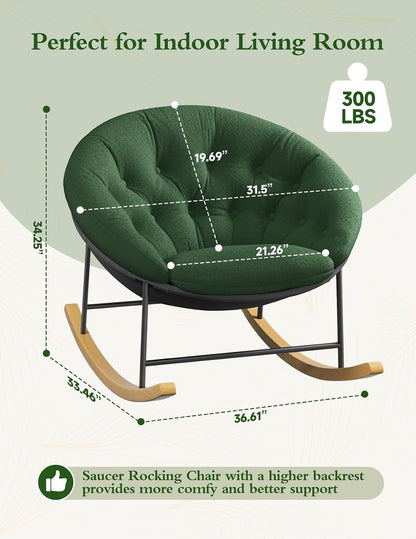 Wide Rocking Chair Nursery, Comfy Saucer Nursery Rocking Chairs with Removable Cushion, Indoor Papasan Nursing Chair for Breastfeeding, Mecedora Para Adultos for Living Room & Bedroom (Cream)