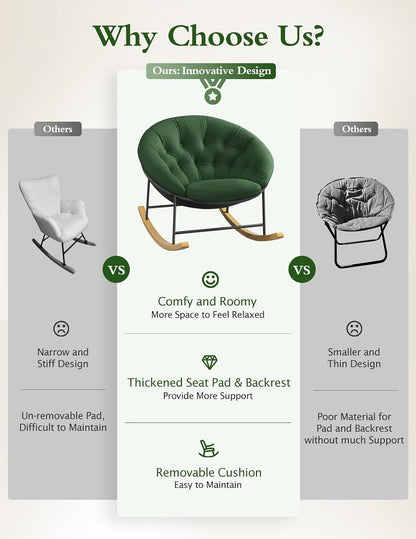 Wide Rocking Chair Nursery, Comfy Saucer Nursery Rocking Chairs with Removable Cushion, Indoor Papasan Nursing Chair for Breastfeeding, Mecedora Para Adultos for Living Room & Bedroom (Cream)