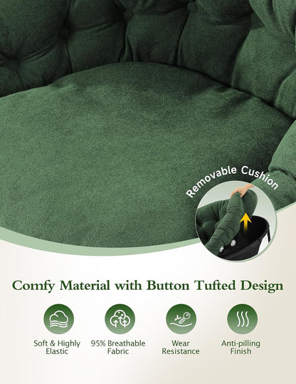 Wide Rocking Chair Nursery, Comfy Saucer Nursery Rocking Chairs with Removable Cushion, Indoor Papasan Nursing Chair for Breastfeeding, Mecedora Para Adultos for Living Room & Bedroom (Cream)