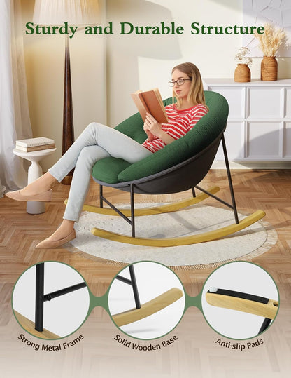 Wide Rocking Chair Nursery, Comfy Saucer Nursery Rocking Chairs with Removable Cushion, Indoor Papasan Nursing Chair for Breastfeeding, Mecedora Para Adultos for Living Room & Bedroom (Cream)