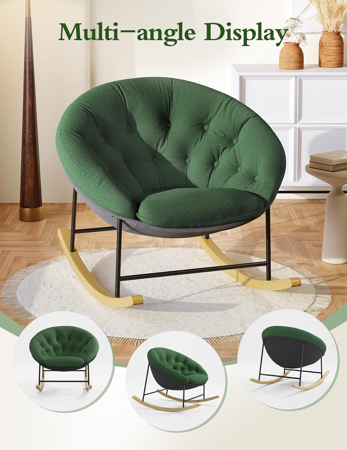 Wide Rocking Chair Nursery, Comfy Saucer Nursery Rocking Chairs with Removable Cushion, Indoor Papasan Nursing Chair for Breastfeeding, Mecedora Para Adultos for Living Room & Bedroom (Cream)