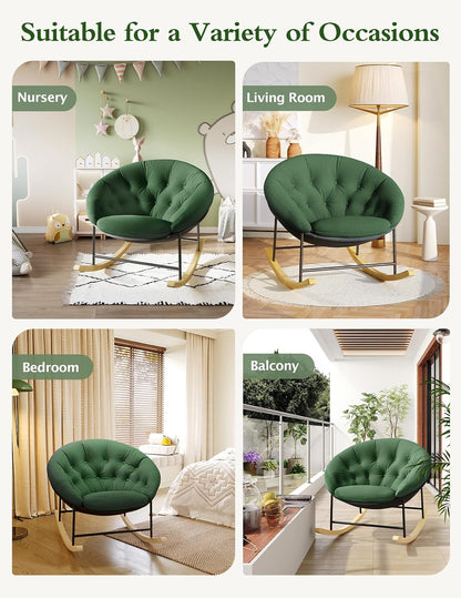Wide Rocking Chair Nursery, Comfy Saucer Nursery Rocking Chairs with Removable Cushion, Indoor Papasan Nursing Chair for Breastfeeding, Mecedora Para Adultos for Living Room & Bedroom (Cream)