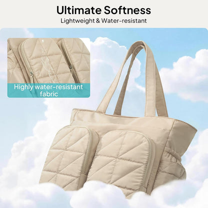 Diaper Bag Tote, Quilted Puffer Baby Bag with Insulated Pockets, Lightweight Hospital Bag for Mom & Dad, Travel, Work