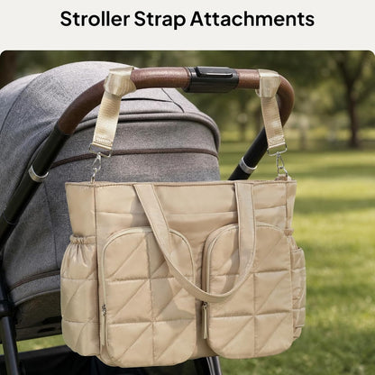 Diaper Bag Tote, Quilted Puffer Baby Bag with Insulated Pockets, Lightweight Hospital Bag for Mom & Dad, Travel, Work