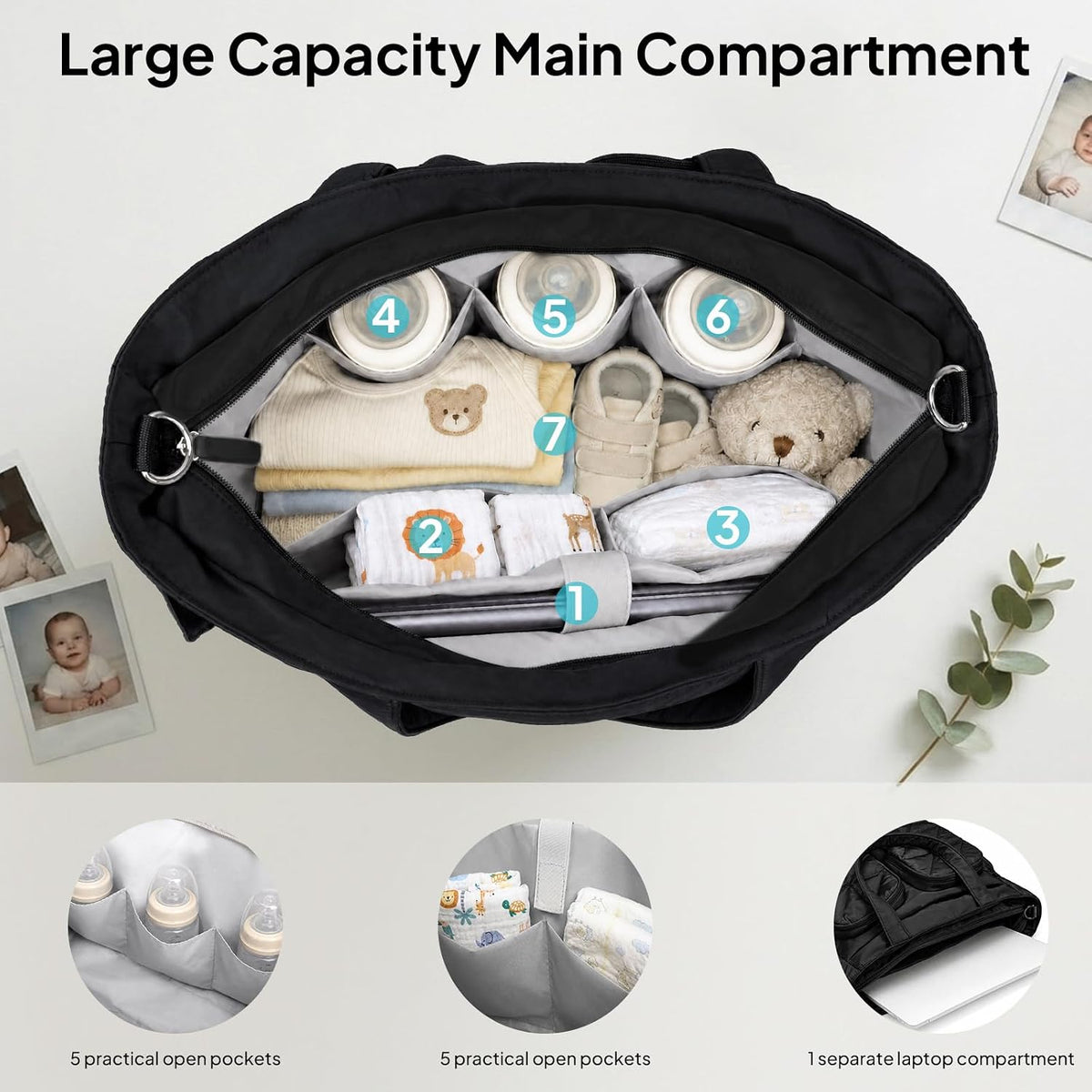 Diaper Bag Tote, Quilted Puffer Baby Bag with Insulated Pockets, Lightweight Hospital Bag for Mom & Dad, Travel, Work