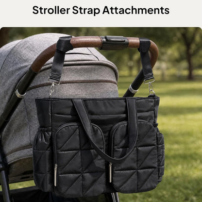 Diaper Bag Tote, Quilted Puffer Baby Bag with Insulated Pockets, Lightweight Hospital Bag for Mom & Dad, Travel, Work