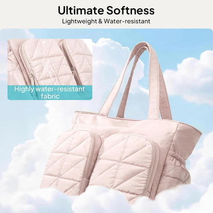 Diaper Bag Tote, Quilted Puffer Baby Bag with Insulated Pockets, Lightweight Hospital Bag for Mom & Dad, Travel, Work