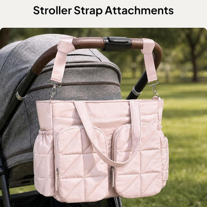 Diaper Bag Tote, Quilted Puffer Baby Bag with Insulated Pockets, Lightweight Hospital Bag for Mom & Dad, Travel, Work