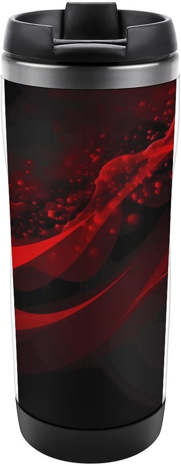 13oz Insulated Travel Coffee Mug Reusable Coffee Cup Water Bottle | Black And Red Background Travel Mug with Leak Proof Lid Double Wall Stainless Steel Coffee Tumbler Personalized Gift