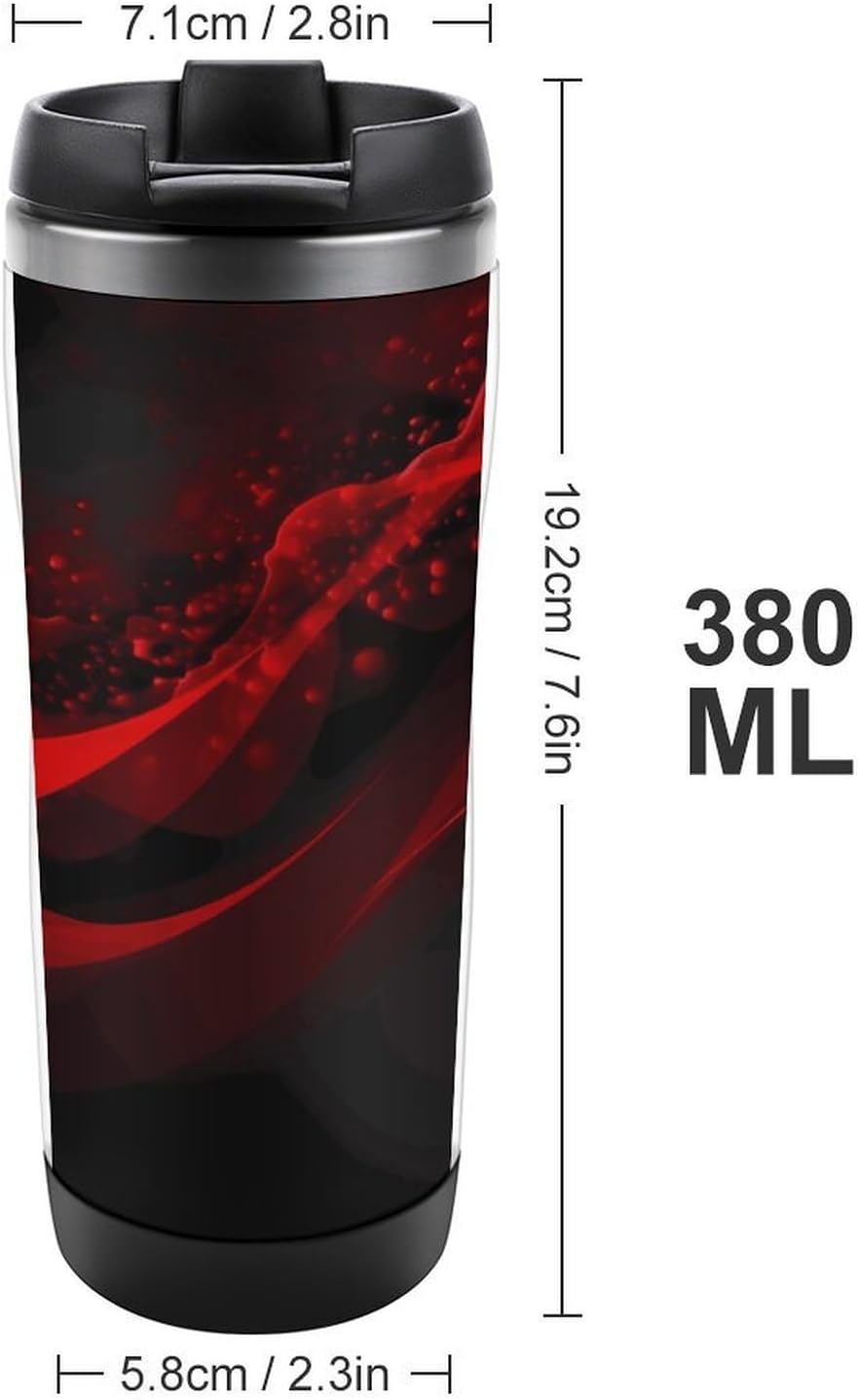 13oz Insulated Travel Coffee Mug Reusable Coffee Cup Water Bottle | Black And Red Background Travel Mug with Leak Proof Lid Double Wall Stainless Steel Coffee Tumbler Personalized Gift