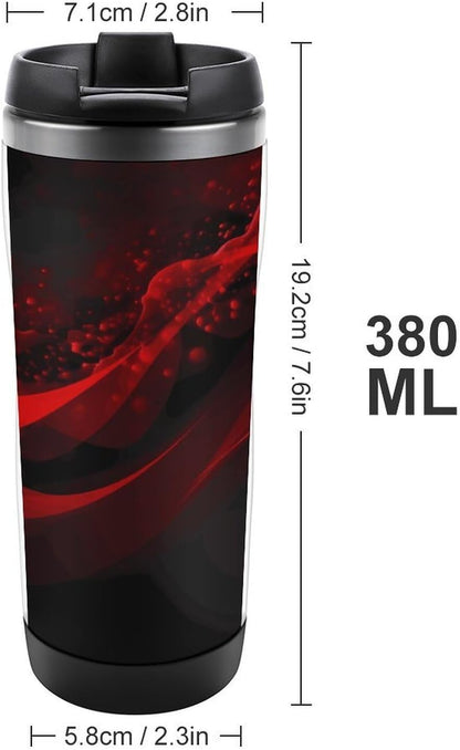 13oz Insulated Travel Coffee Mug Reusable Coffee Cup Water Bottle | Black And Red Background Travel Mug with Leak Proof Lid Double Wall Stainless Steel Coffee Tumbler Personalized Gift