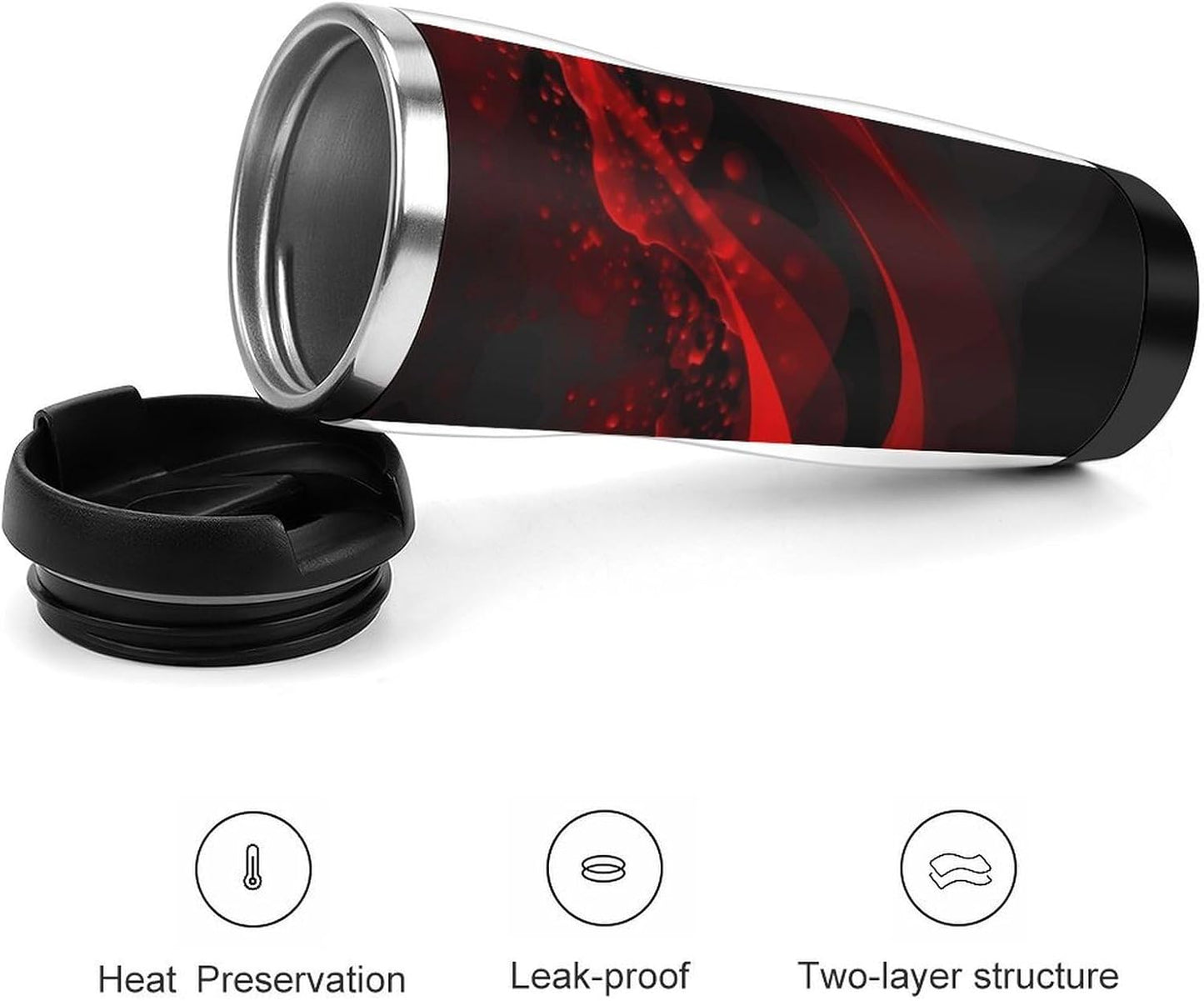13oz Insulated Travel Coffee Mug Reusable Coffee Cup Water Bottle | Black And Red Background Travel Mug with Leak Proof Lid Double Wall Stainless Steel Coffee Tumbler Personalized Gift