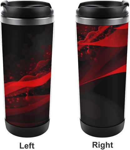 13oz Insulated Travel Coffee Mug Reusable Coffee Cup Water Bottle | Black And Red Background Travel Mug with Leak Proof Lid Double Wall Stainless Steel Coffee Tumbler Personalized Gift