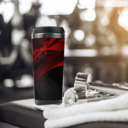 13oz Insulated Travel Coffee Mug Reusable Coffee Cup Water Bottle | Black And Red Background Travel Mug with Leak Proof Lid Double Wall Stainless Steel Coffee Tumbler Personalized Gift