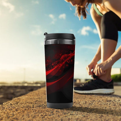 13oz Insulated Travel Coffee Mug Reusable Coffee Cup Water Bottle | Black And Red Background Travel Mug with Leak Proof Lid Double Wall Stainless Steel Coffee Tumbler Personalized Gift