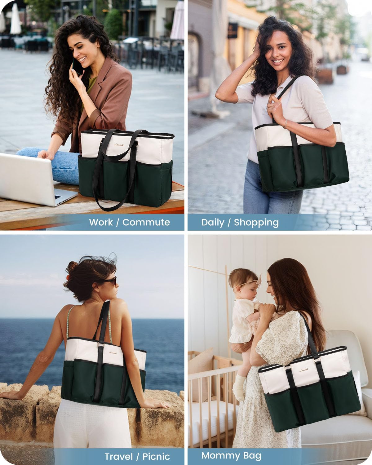 Work Tote Bag for Women, Teacher Tote Bag Nurse Bag, Utility Bag For Work/Travel/College/Daily, Large Purse Handbag With Multi Pockets