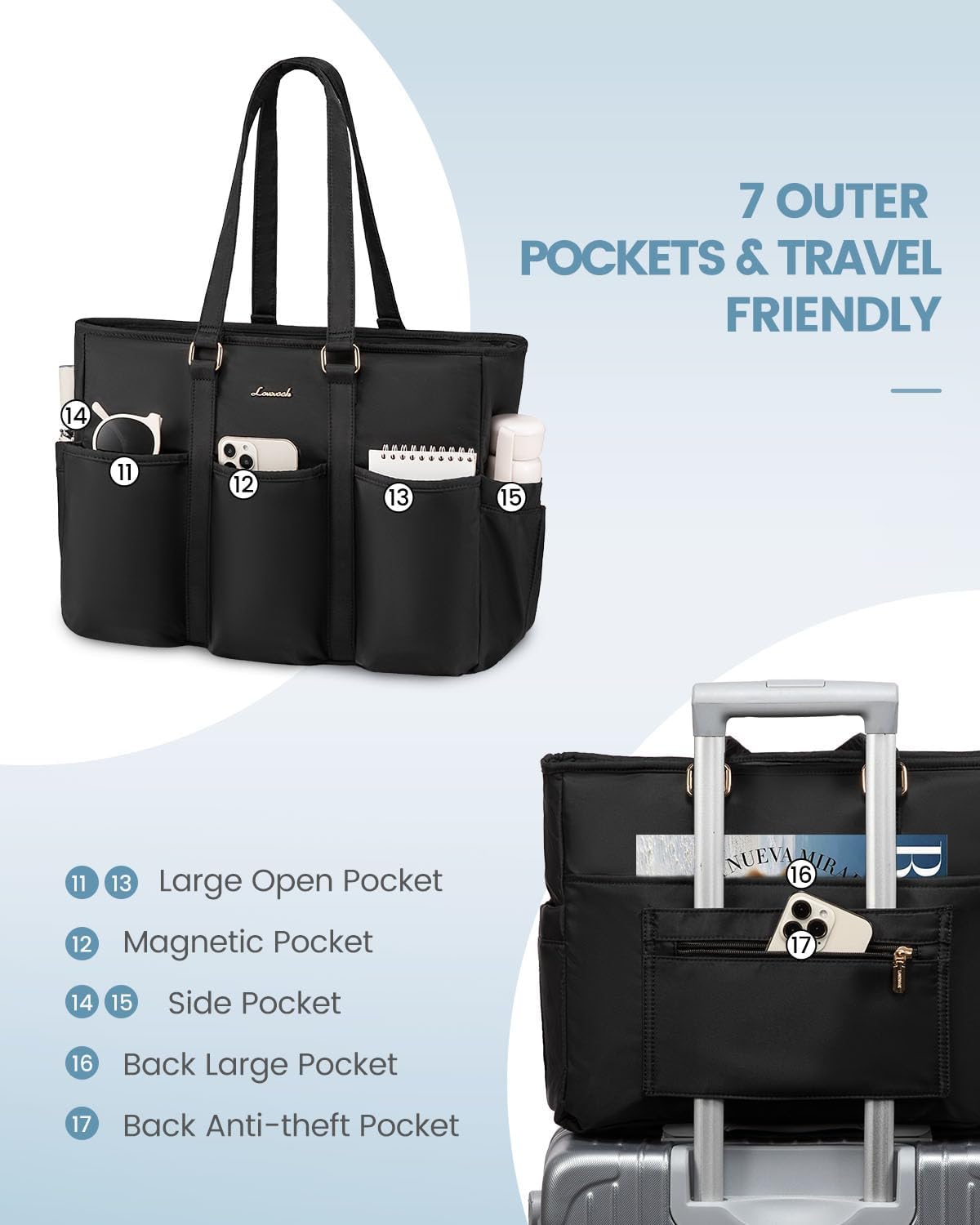 Work Tote Bag for Women, Teacher Tote Bag Nurse Bag, Utility Bag For Work/Travel/College/Daily, Large Purse Handbag With Multi Pockets