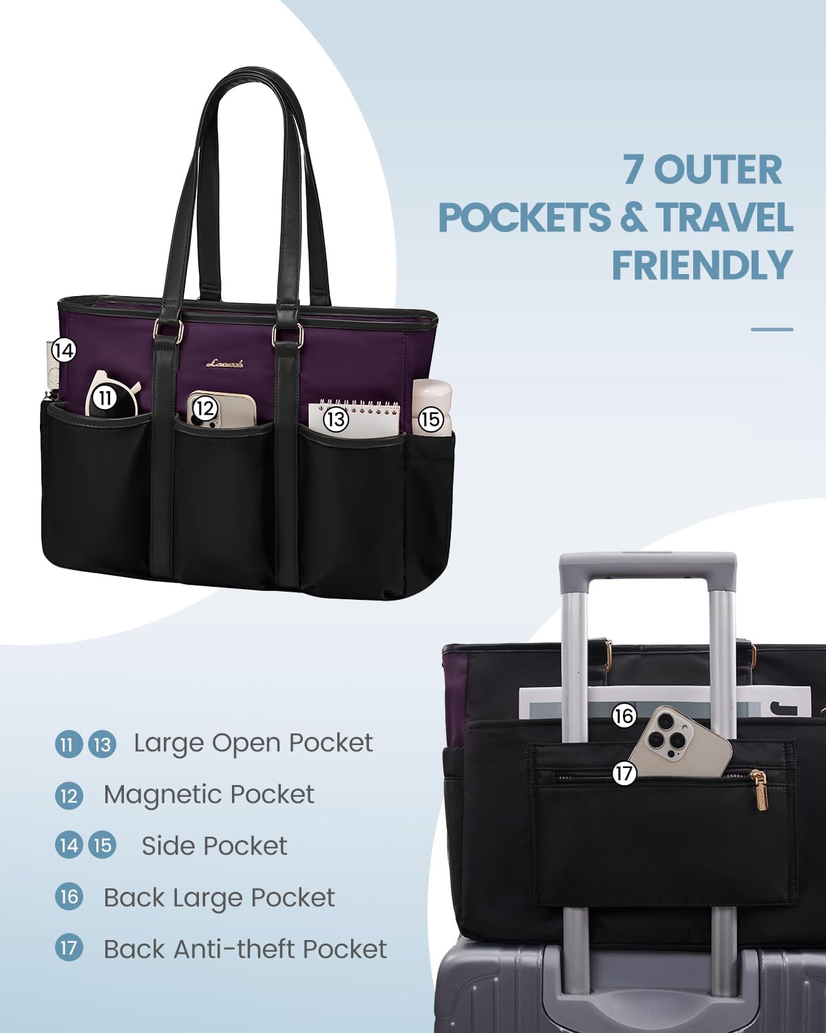 Work Tote Bag for Women, Teacher Tote Bag Nurse Bag, Utility Bag For Work/Travel/College/Daily, Large Purse Handbag With Multi Pockets