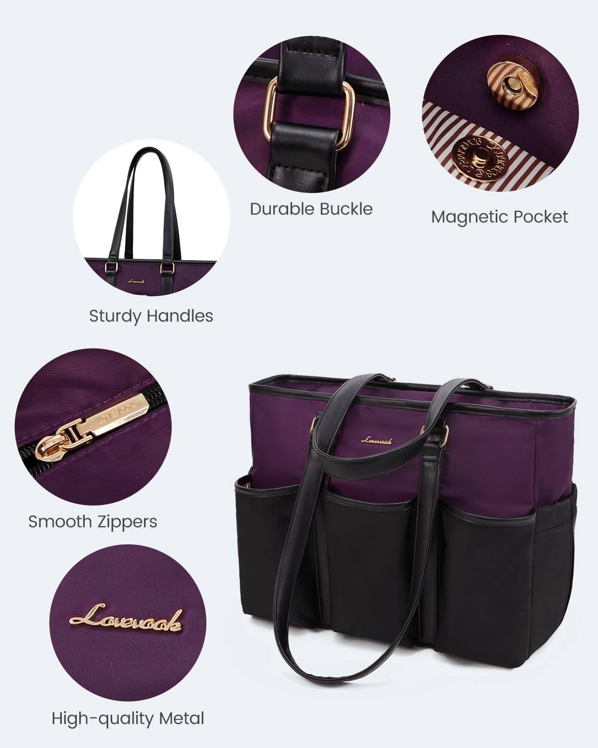 Work Tote Bag for Women, Teacher Tote Bag Nurse Bag, Utility Bag For Work/Travel/College/Daily, Large Purse Handbag With Multi Pockets