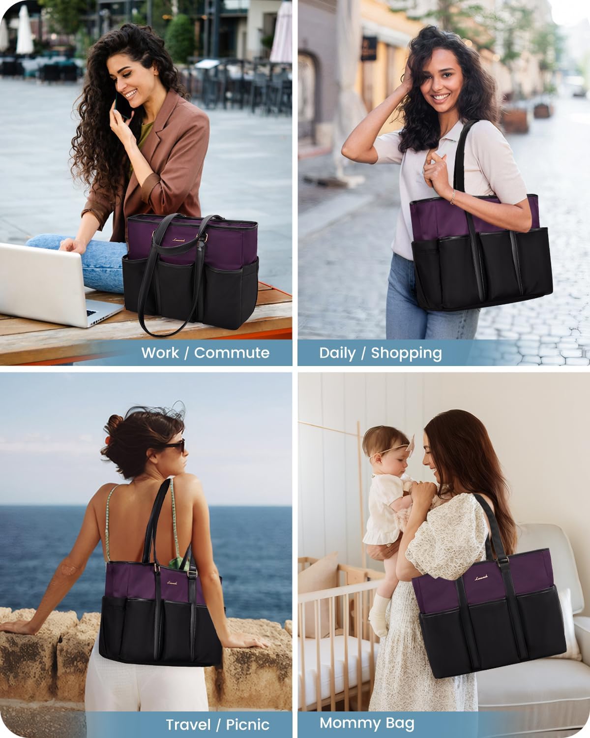 Work Tote Bag for Women, Teacher Tote Bag Nurse Bag, Utility Bag For Work/Travel/College/Daily, Large Purse Handbag With Multi Pockets