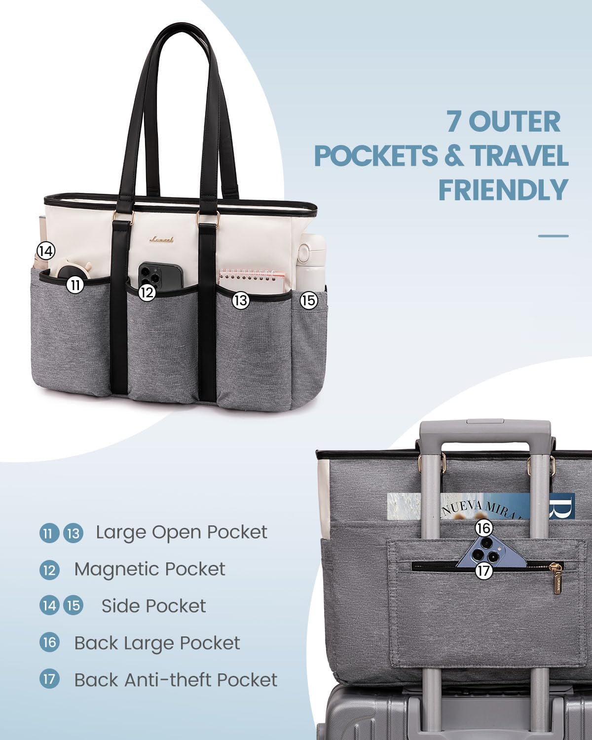 Work Tote Bag for Women, Teacher Tote Bag Nurse Bag, Utility Bag For Work/Travel/College/Daily, Large Purse Handbag With Multi Pockets