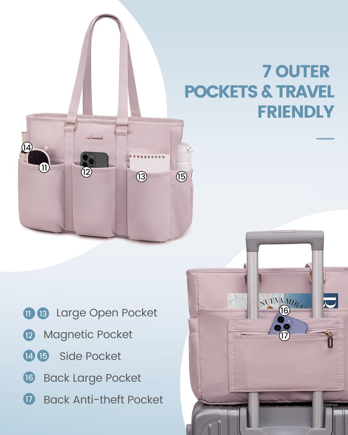 Work Tote Bag for Women, Teacher Tote Bag Nurse Bag, Utility Bag For Work/Travel/College/Daily, Large Purse Handbag With Multi Pockets