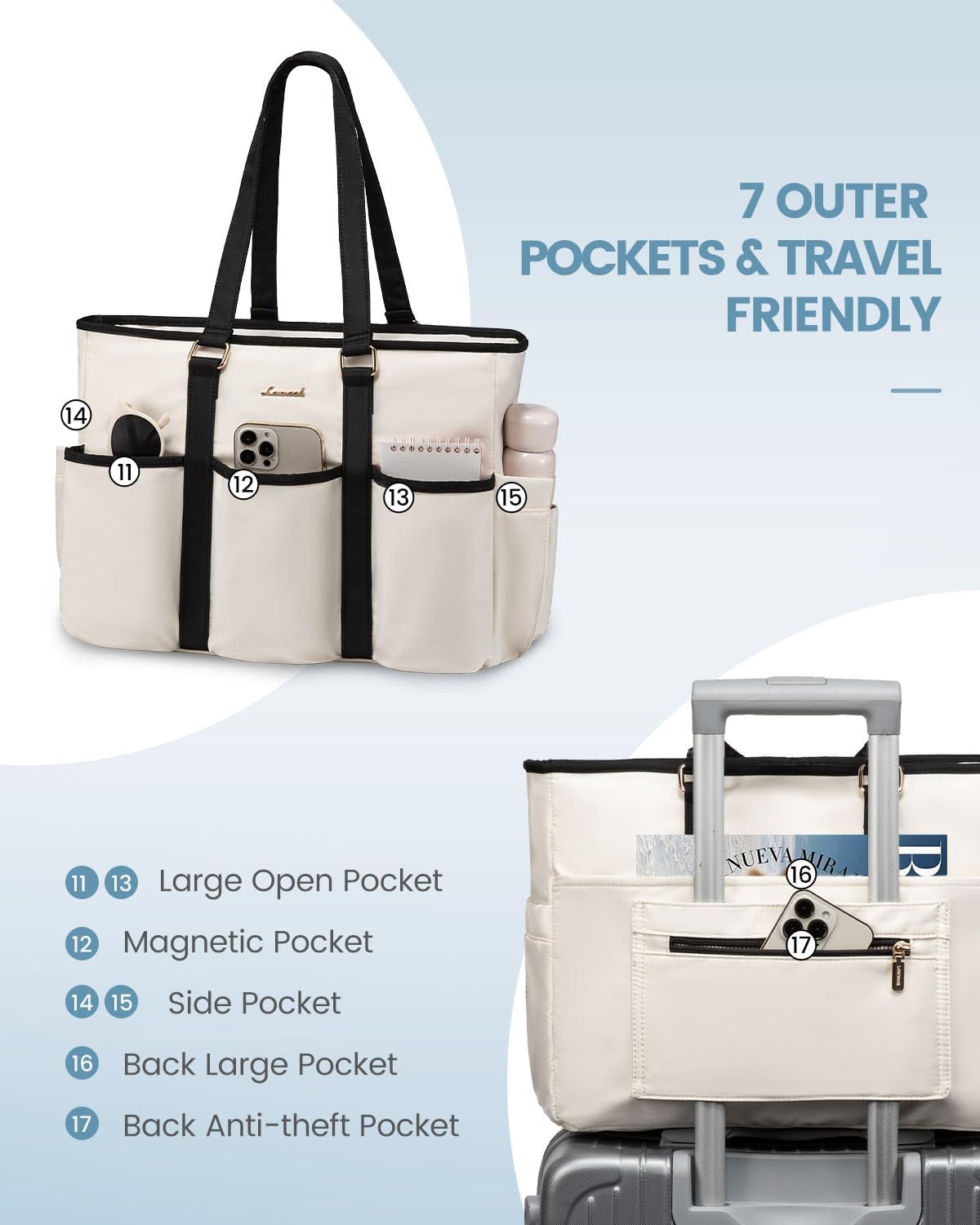 Work Tote Bag for Women, Teacher Tote Bag Nurse Bag, Utility Bag For Work/Travel/College/Daily, Large Purse Handbag With Multi Pockets