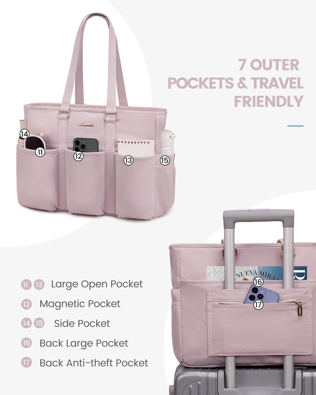 Work Tote Bag for Women, Teacher Tote Bag Nurse Bag, Utility Bag For Work/Travel/College/Daily, Large Purse Handbag With Multi Pockets