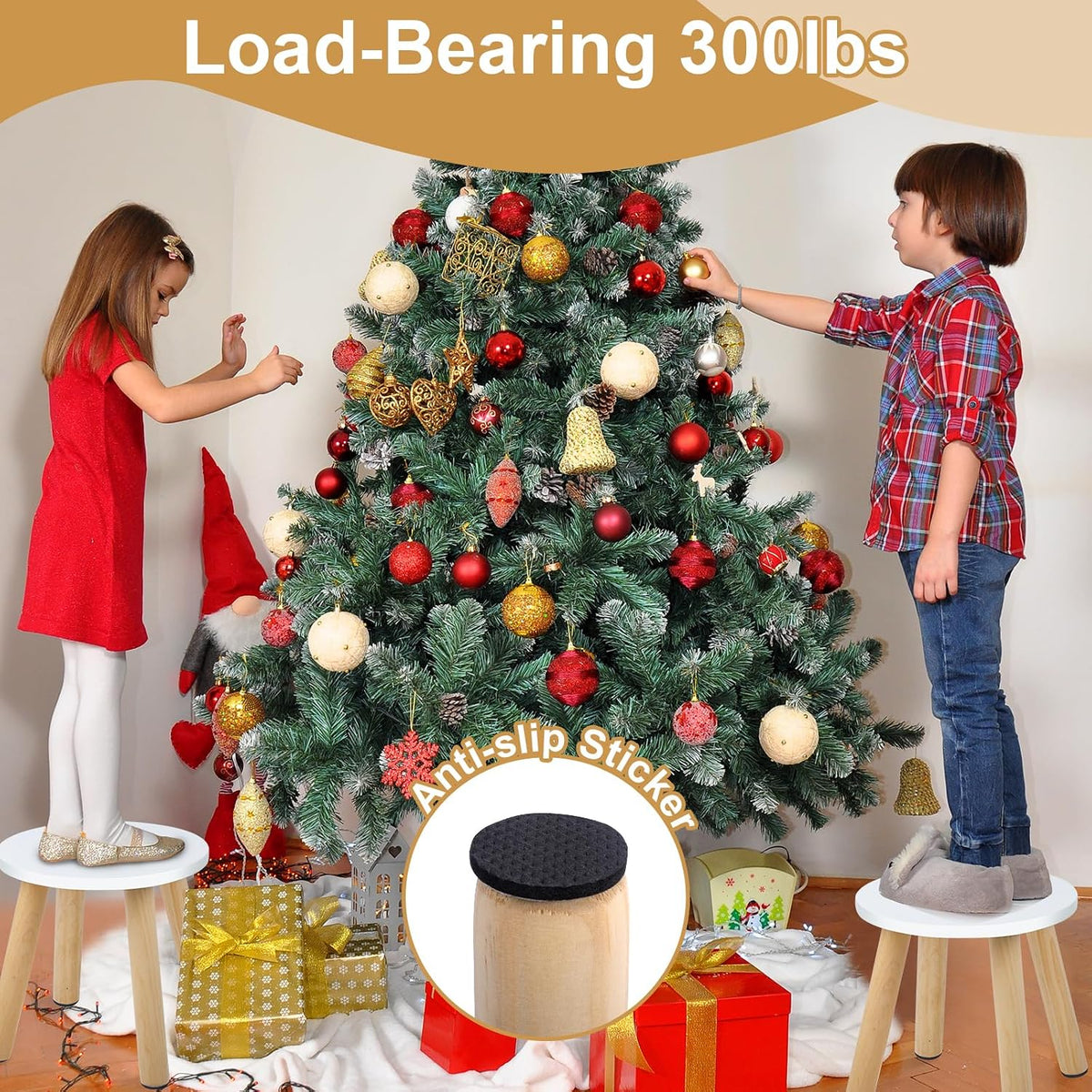 2 Pack Wooden Step Stool for Kids,Children's Stool,Small Wood Stool