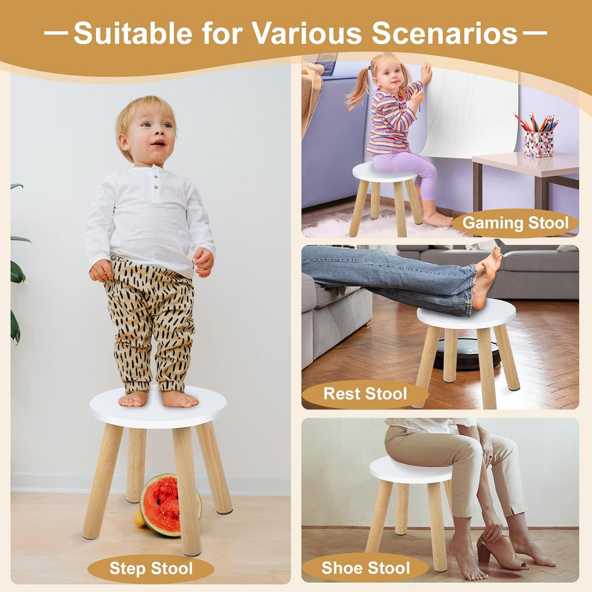 2 Pack Wooden Step Stool for Kids,Children's Stool,Small Wood Stool