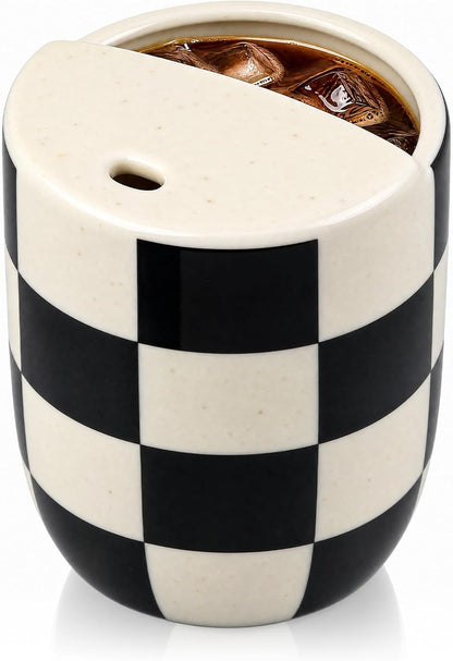 Ceramic Mug with Sip Hole 10 oz Novelty Food Pattern Ceramic Coffee Mug Hand Painted Travel Mugs Heat Resistant Non Slip Built in One Lid Handcraft Mugs for Coffee Lovers Appreciation Gift