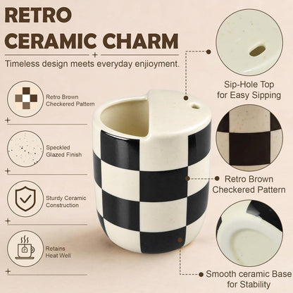 Ceramic Mug with Sip Hole 10 oz Novelty Food Pattern Ceramic Coffee Mug Hand Painted Travel Mugs Heat Resistant Non Slip Built in One Lid Handcraft Mugs for Coffee Lovers Appreciation Gift