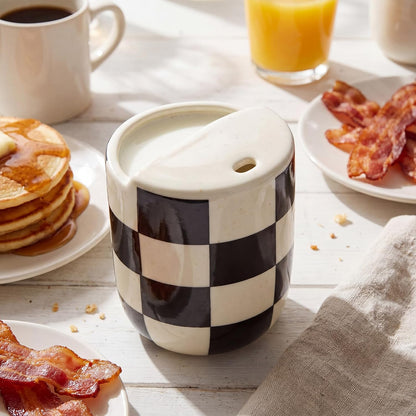 Ceramic Mug with Sip Hole 10 oz Novelty Food Pattern Ceramic Coffee Mug Hand Painted Travel Mugs Heat Resistant Non Slip Built in One Lid Handcraft Mugs for Coffee Lovers Appreciation Gift