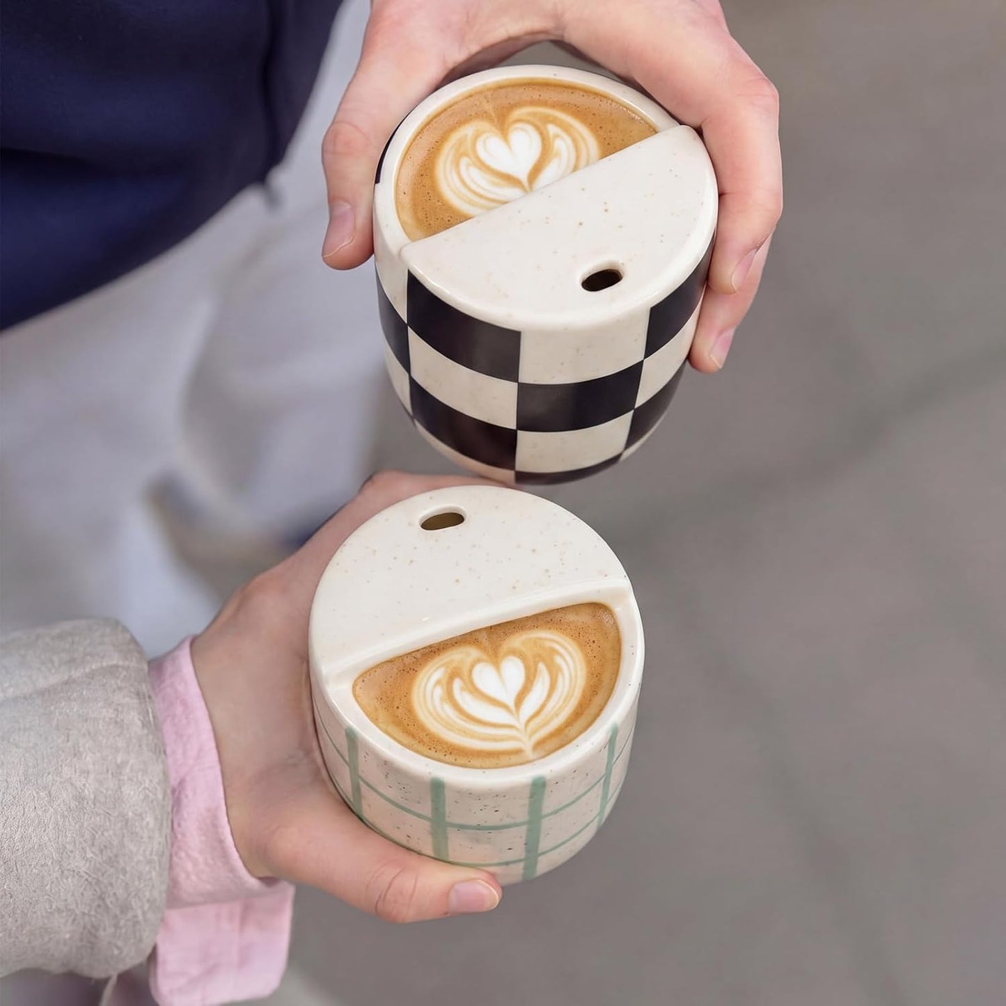 Ceramic Mug with Sip Hole 10 oz Novelty Food Pattern Ceramic Coffee Mug Hand Painted Travel Mugs Heat Resistant Non Slip Built in One Lid Handcraft Mugs for Coffee Lovers Appreciation Gift