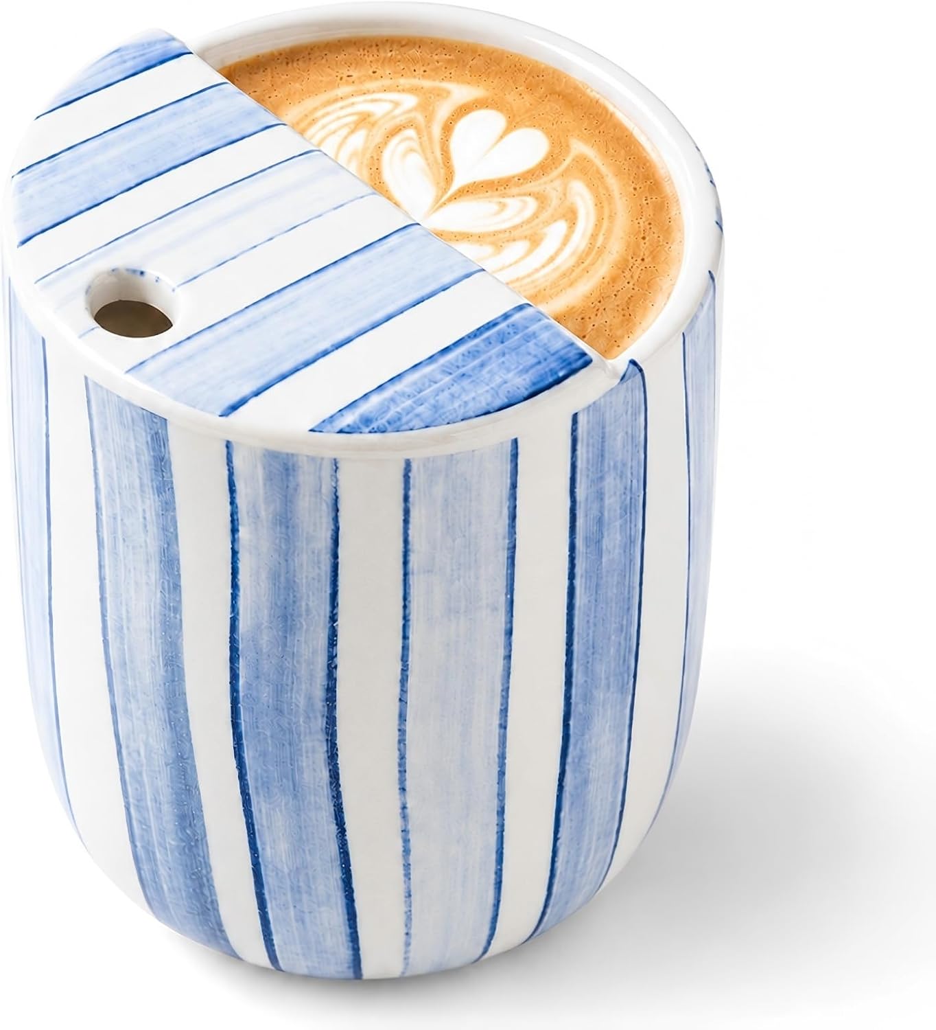 Ceramic Mug with Sip Hole 10 oz Novelty Food Pattern Ceramic Coffee Mug Hand Painted Travel Mugs Heat Resistant Non Slip Built in One Lid Handcraft Mugs for Coffee Lovers Appreciation Gift