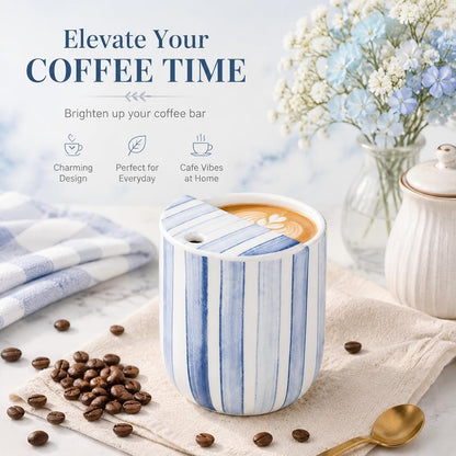 Ceramic Mug with Sip Hole 10 oz Novelty Food Pattern Ceramic Coffee Mug Hand Painted Travel Mugs Heat Resistant Non Slip Built in One Lid Handcraft Mugs for Coffee Lovers Appreciation Gift