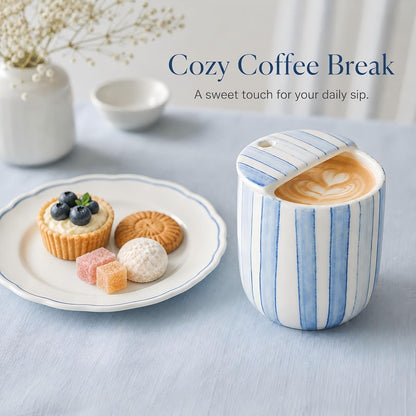 Ceramic Mug with Sip Hole 10 oz Novelty Food Pattern Ceramic Coffee Mug Hand Painted Travel Mugs Heat Resistant Non Slip Built in One Lid Handcraft Mugs for Coffee Lovers Appreciation Gift