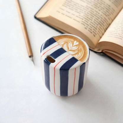 Ceramic Mug with Sip Hole 10 oz Novelty Food Pattern Ceramic Coffee Mug Hand Painted Travel Mugs Heat Resistant Non Slip Built in One Lid Handcraft Mugs for Coffee Lovers Appreciation Gift