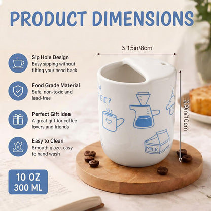 Ceramic Mug with Sip Hole 10 oz Novelty Food Pattern Ceramic Coffee Mug Hand Painted Travel Mugs Heat Resistant Non Slip Built in One Lid Handcraft Mugs for Coffee Lovers Appreciation Gift