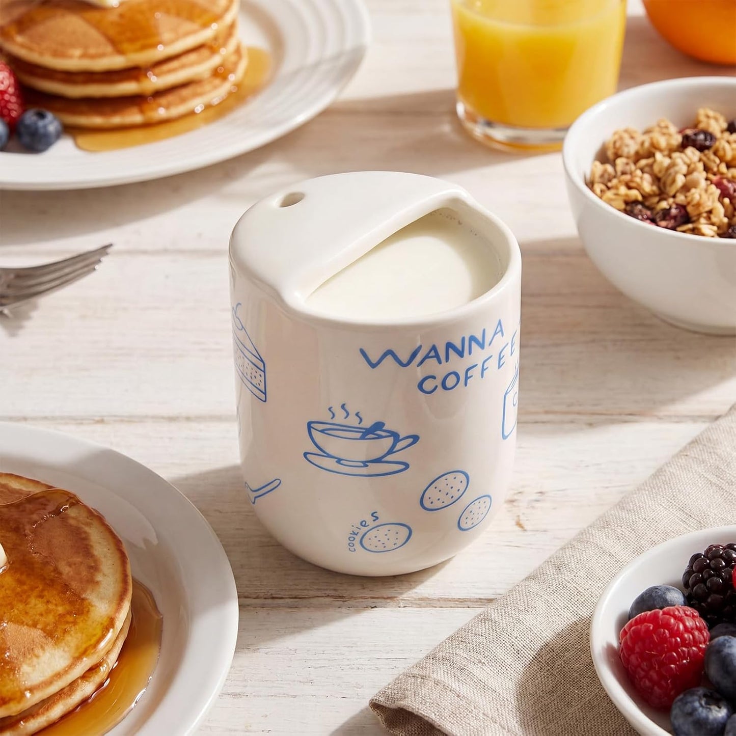 Ceramic Mug with Sip Hole 10 oz Novelty Food Pattern Ceramic Coffee Mug Hand Painted Travel Mugs Heat Resistant Non Slip Built in One Lid Handcraft Mugs for Coffee Lovers Appreciation Gift