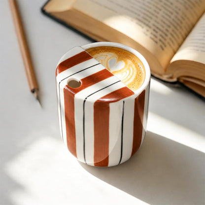Ceramic Mug with Sip Hole 10 oz Novelty Food Pattern Ceramic Coffee Mug Hand Painted Travel Mugs Heat Resistant Non Slip Built in One Lid Handcraft Mugs for Coffee Lovers Appreciation Gift