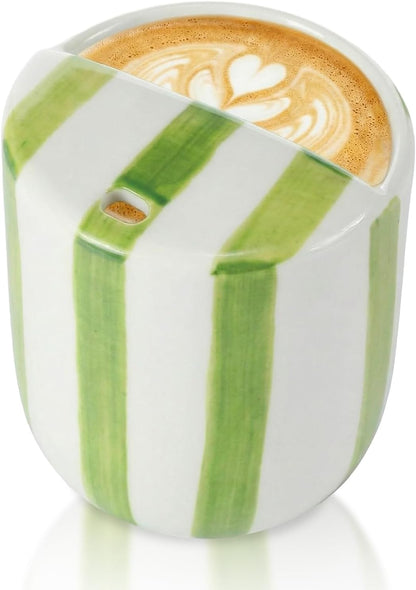 Ceramic Mug with Sip Hole 10 oz Novelty Food Pattern Ceramic Coffee Mug Hand Painted Travel Mugs Heat Resistant Non Slip Built in One Lid Handcraft Mugs for Coffee Lovers Appreciation Gift