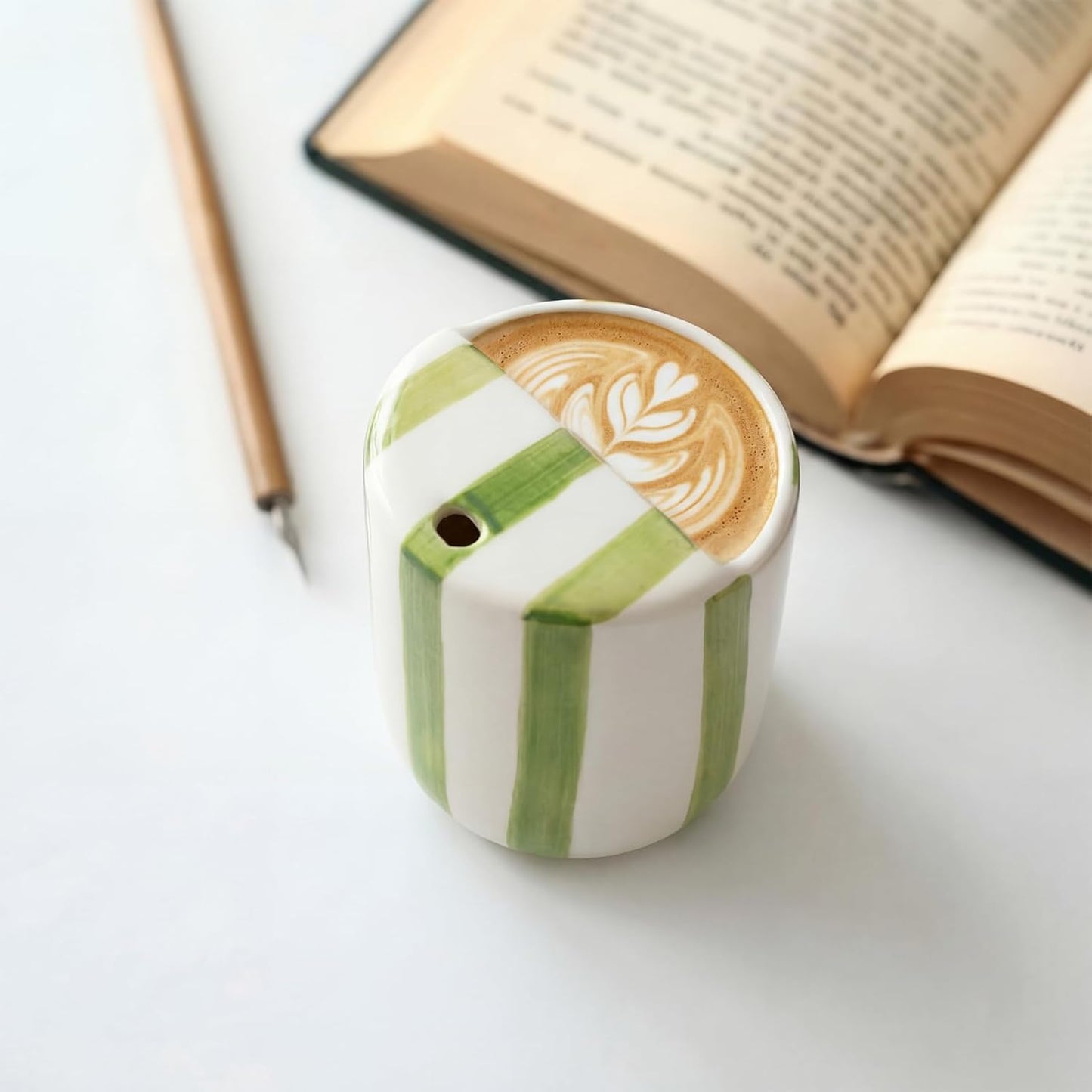 Ceramic Mug with Sip Hole 10 oz Novelty Food Pattern Ceramic Coffee Mug Hand Painted Travel Mugs Heat Resistant Non Slip Built in One Lid Handcraft Mugs for Coffee Lovers Appreciation Gift