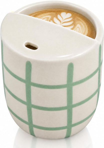Ceramic Mug with Sip Hole 10 oz Novelty Food Pattern Ceramic Coffee Mug Hand Painted Travel Mugs Heat Resistant Non Slip Built in One Lid Handcraft Mugs for Coffee Lovers Appreciation Gift