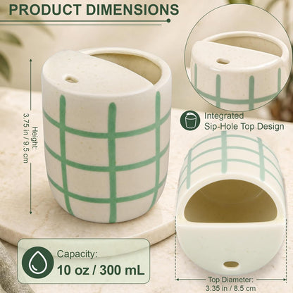 Ceramic Mug with Sip Hole 10 oz Novelty Food Pattern Ceramic Coffee Mug Hand Painted Travel Mugs Heat Resistant Non Slip Built in One Lid Handcraft Mugs for Coffee Lovers Appreciation Gift