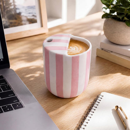 Ceramic Mug with Sip Hole 10 oz Novelty Food Pattern Ceramic Coffee Mug Hand Painted Travel Mugs Heat Resistant Non Slip Built in One Lid Handcraft Mugs for Coffee Lovers Appreciation Gift