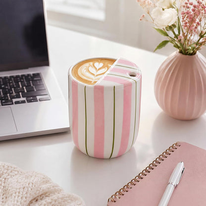 Ceramic Mug with Sip Hole 10 oz Novelty Food Pattern Ceramic Coffee Mug Hand Painted Travel Mugs Heat Resistant Non Slip Built in One Lid Handcraft Mugs for Coffee Lovers Appreciation Gift